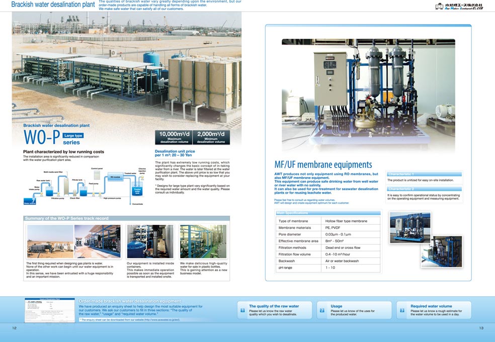 海水淡水化装置製造会社 総合カタログ英語版 デザイン サンプル P.12〜P.13