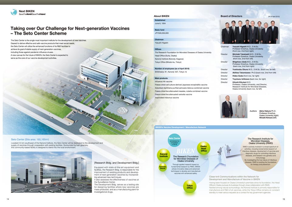 ワクチン開発・製造 会社案内パンフレット英語版 デザイン サンプル P.14〜P.15