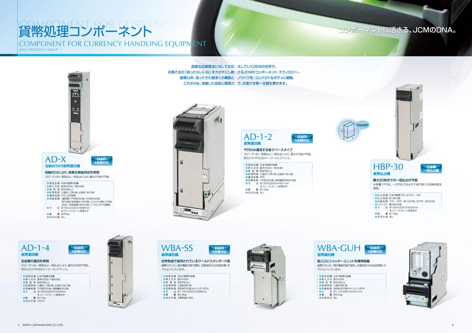 貨幣処理機器メーカー 総合カタログ デザイン サンプル P.5〜P.6