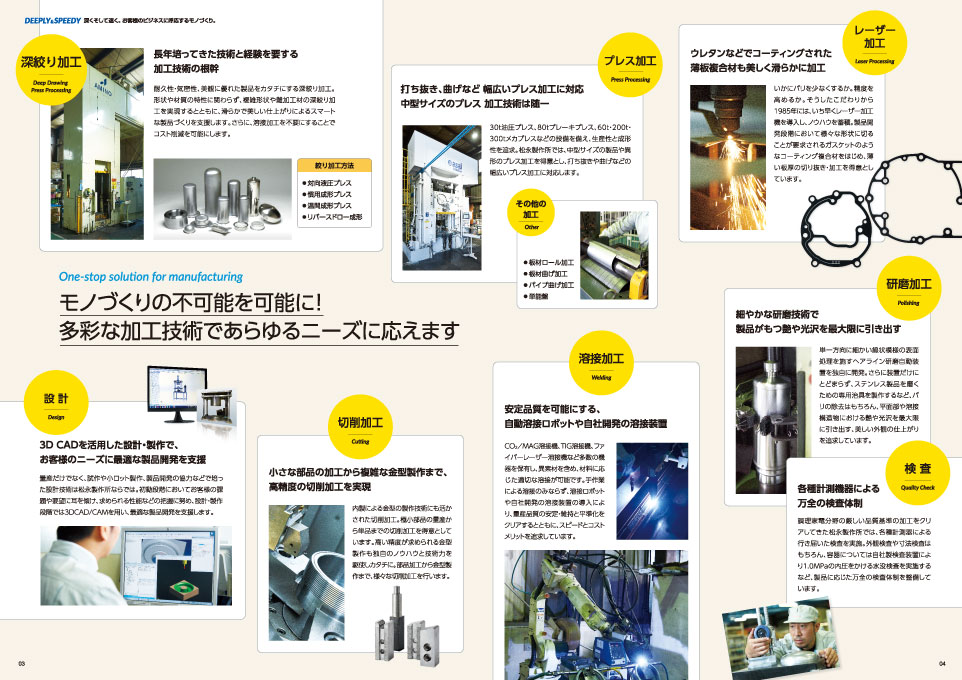 金属加工会社 会社案内パンフレット デザイン サンプル P.3〜P.4