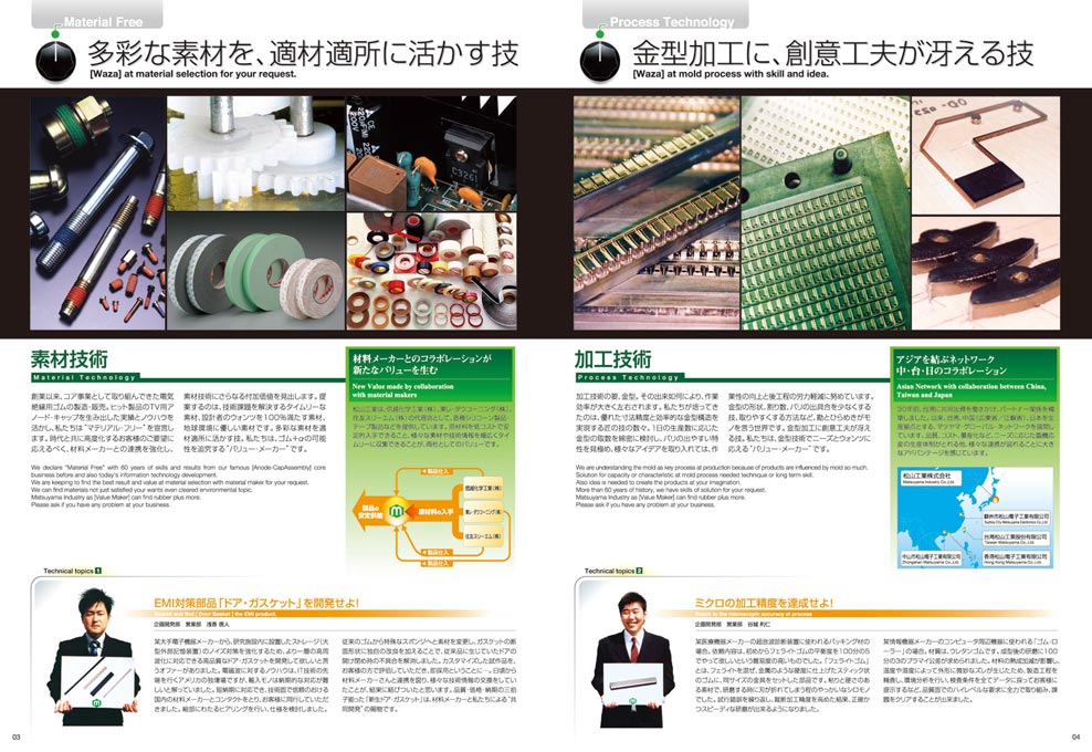 素材加工メーカー・商社 会社案内パンフレット デザイン サンプル P.4〜P.5