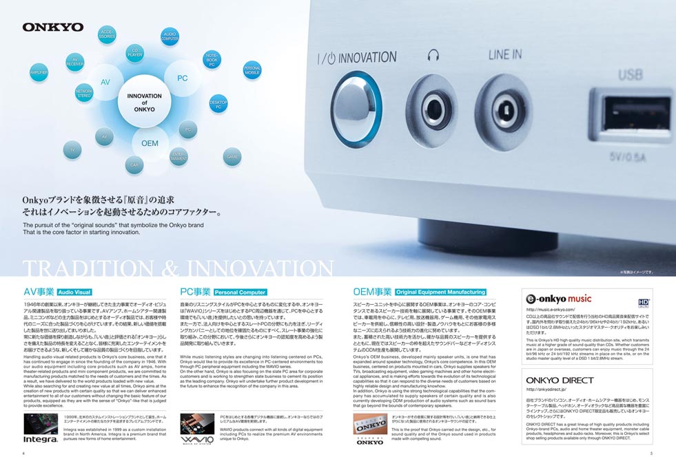 音響機器メーカー 会社案内パンフレット デザイン サンプル P.4〜P.5