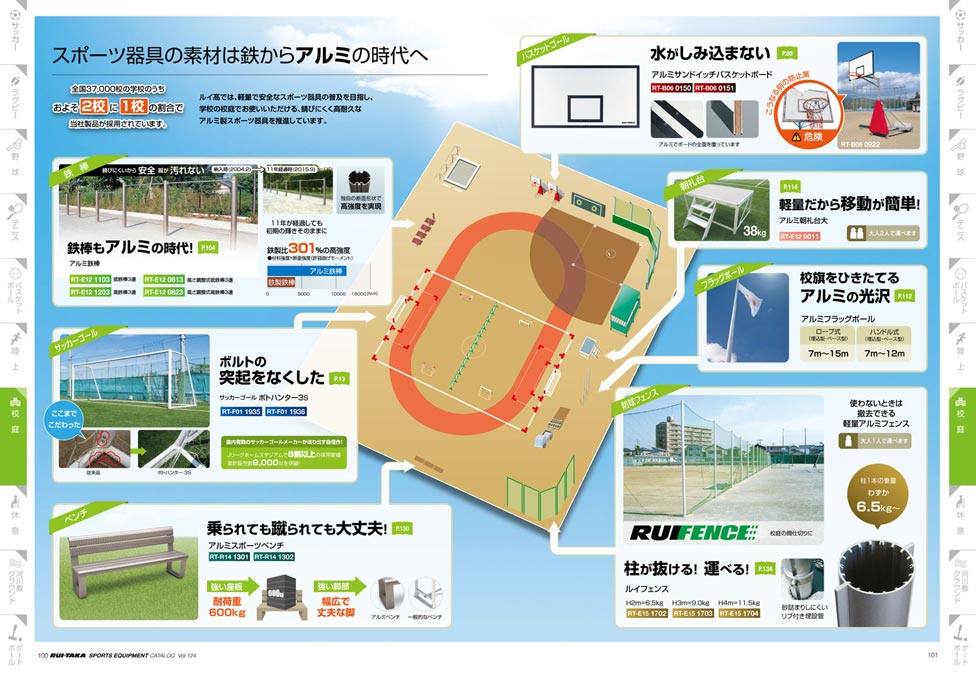 スポーツ施設製造メーカー 総合カタログ デザイン サンプル P.100〜P.101