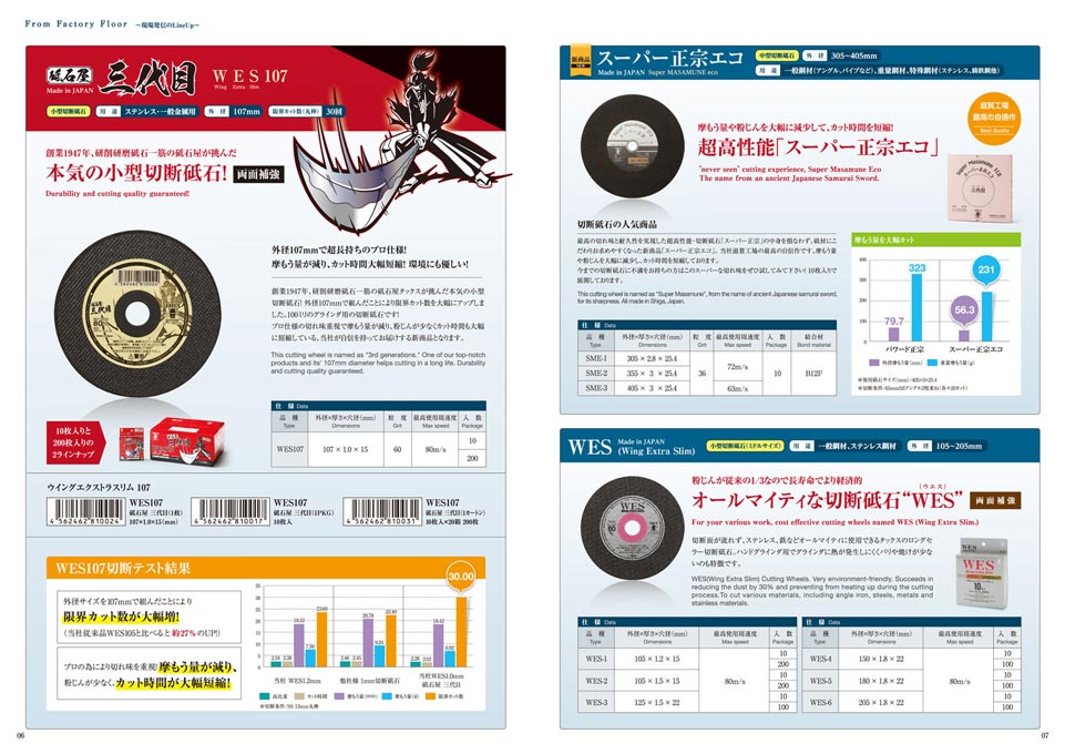 砥石製造販売会社 会社案内兼総合カタログ デザイン サンプル P.6〜P.7