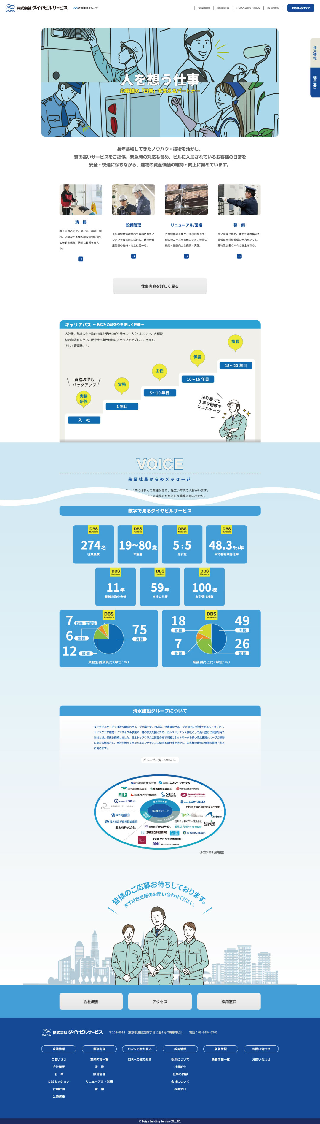 建物・施設管理会社 ホームページ デザイン サンプル 採用ページ